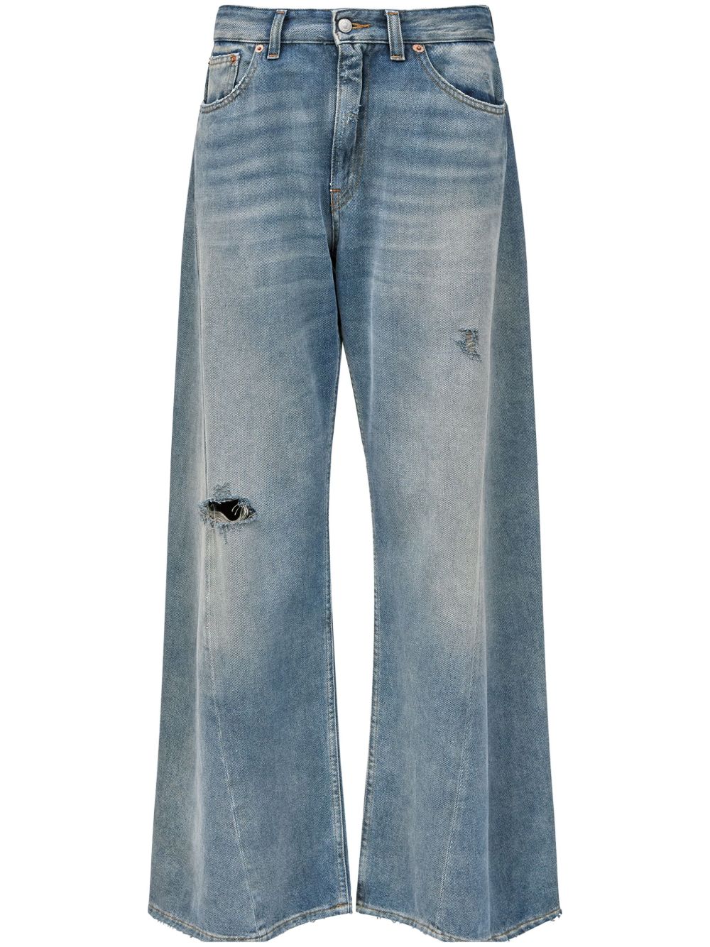 MM6 Maison Margiela 仿旧阔腿牛仔裤 - 蓝色