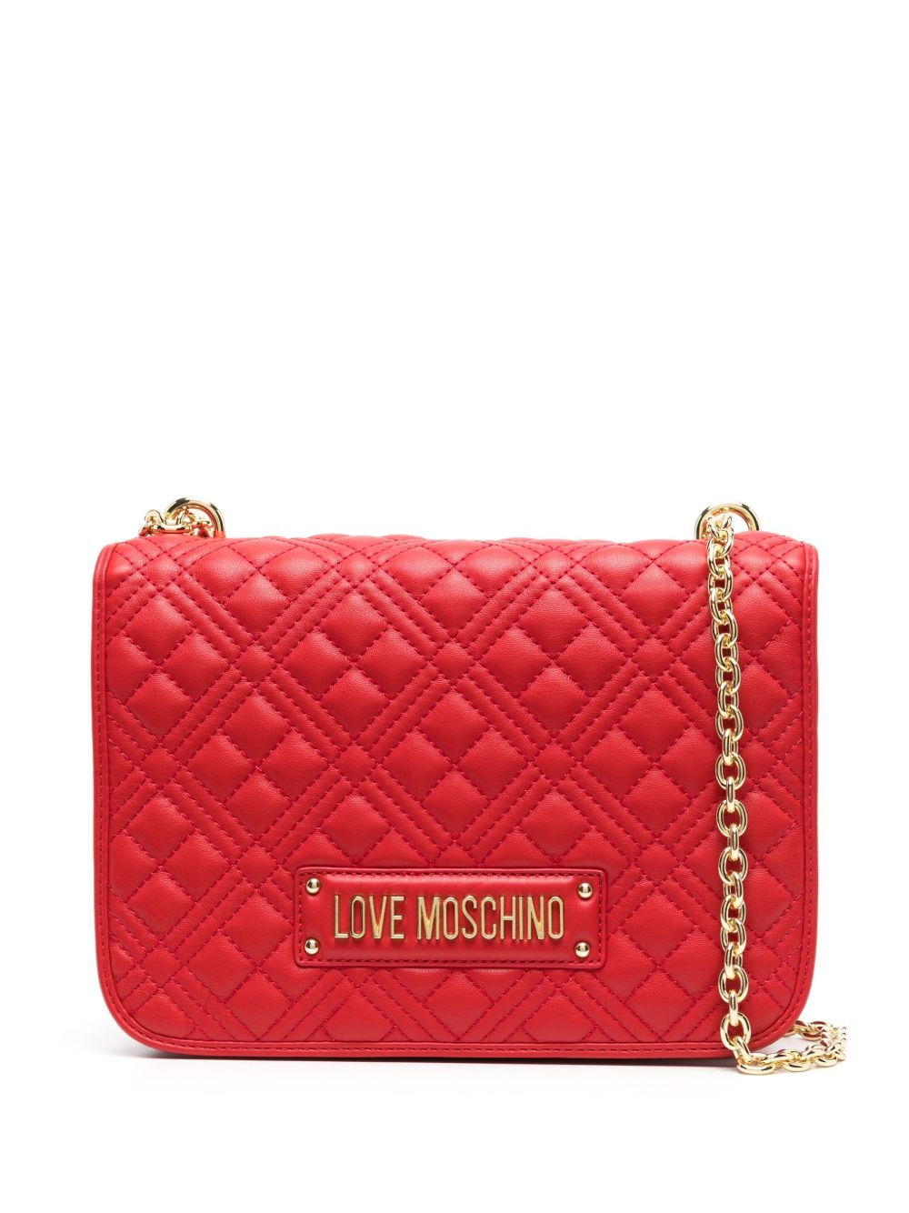 Love Moschino logo标牌绗缝单肩包 - 红色