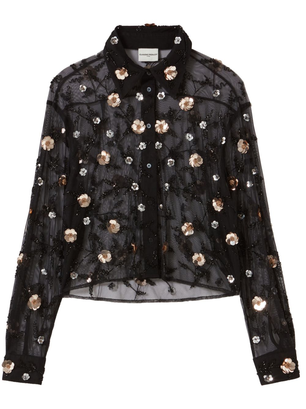 Claudie Pierlot 刺绣半透明衬衫 - 黑色