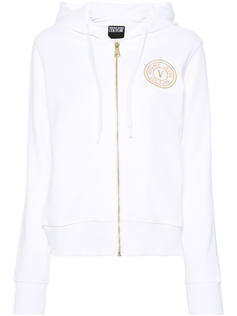 Versace Jeans Couture logo刺绣拉链连帽衫 - 白色