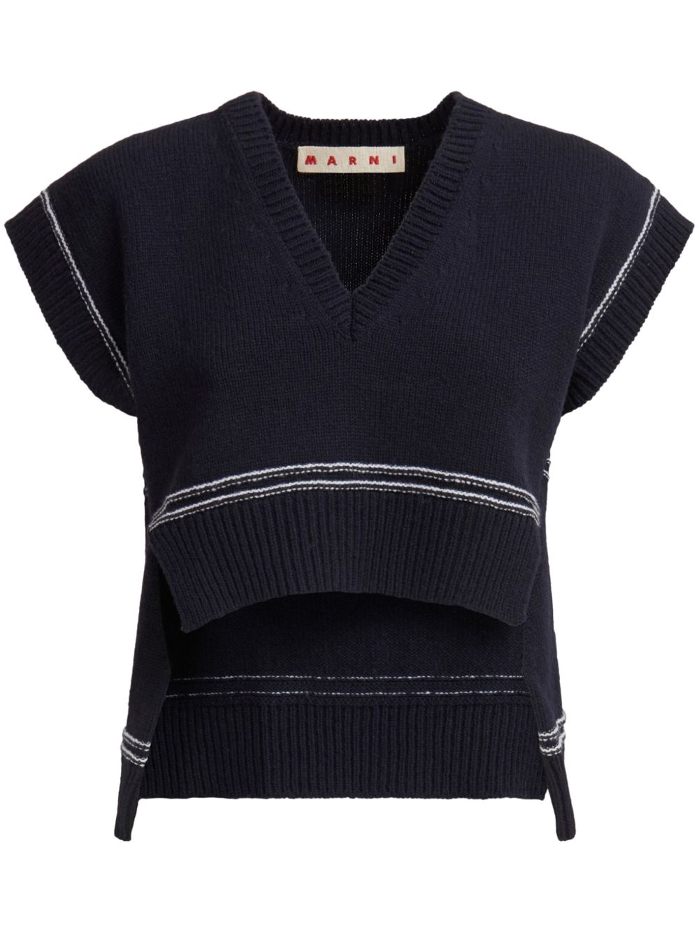 Marni logo嵌花针织马甲 - 蓝色