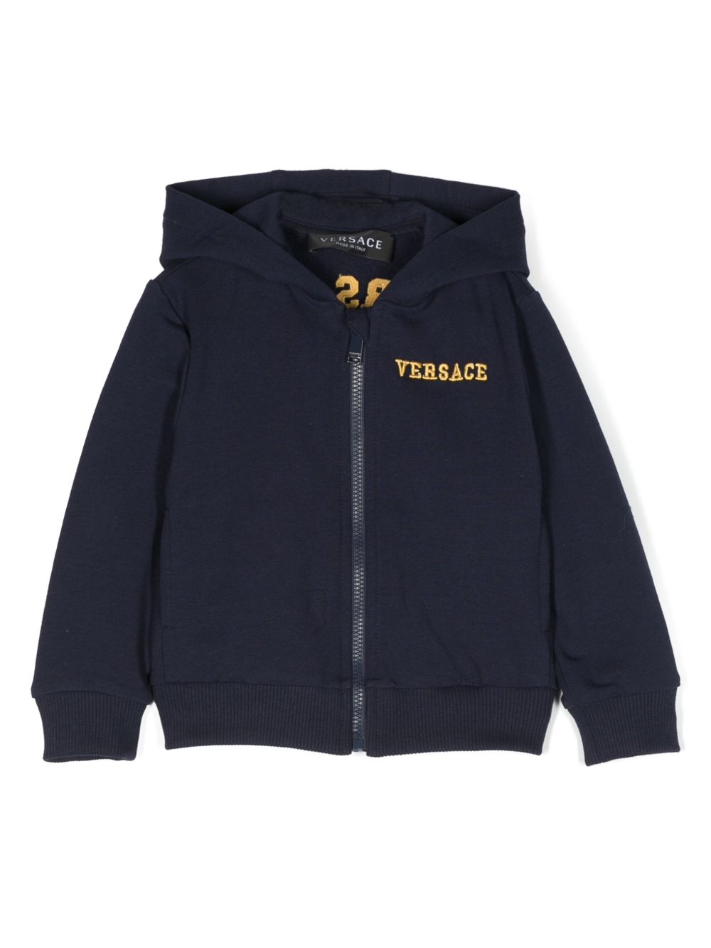 Versace Kids logo刺绣拉链连帽衫 - 蓝色