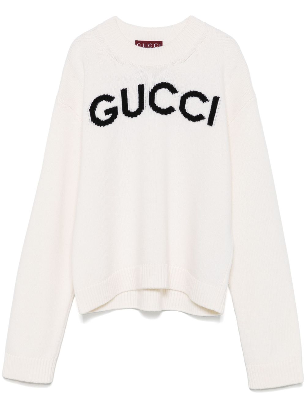 Gucci logo嵌花羊毛毛衣 - 白色