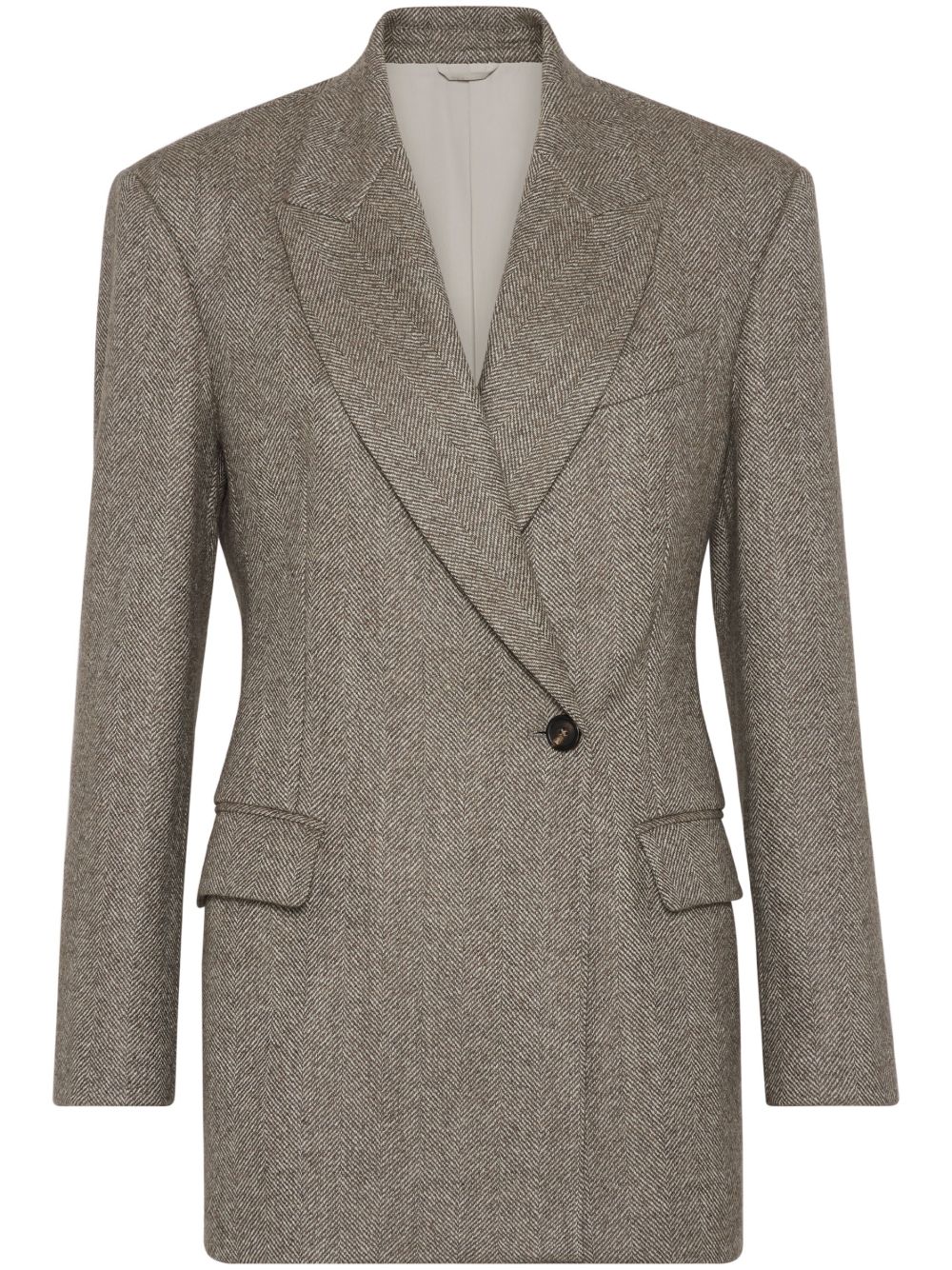 Brunello Cucinelli 双排扣人字斜纹针织西装夹克 - 褐色