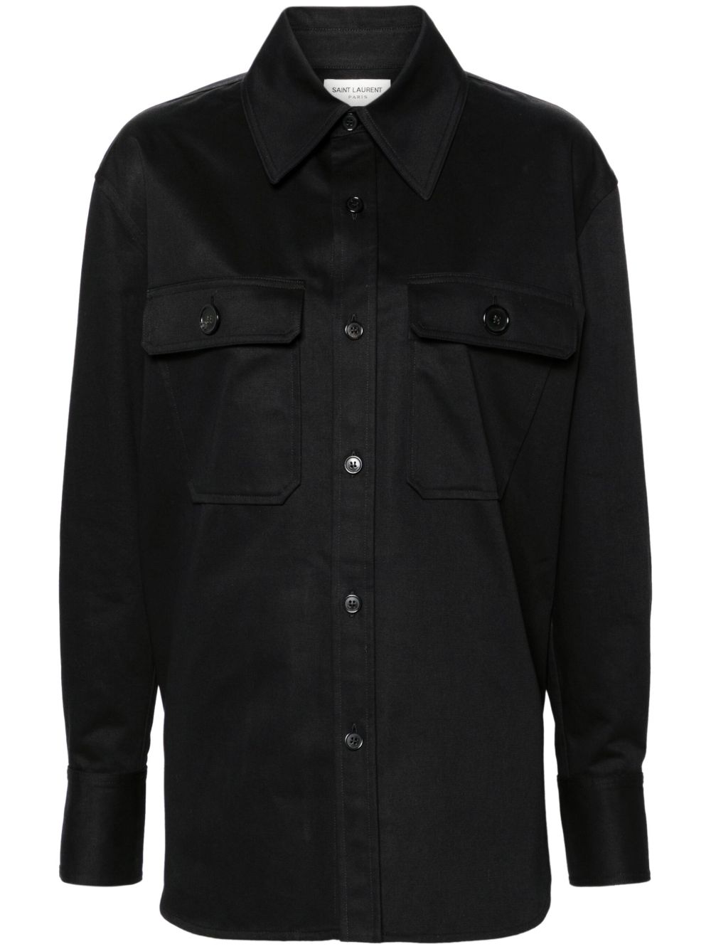Saint Laurent Saharienne 斜纹布棉衬衫 - 黑色