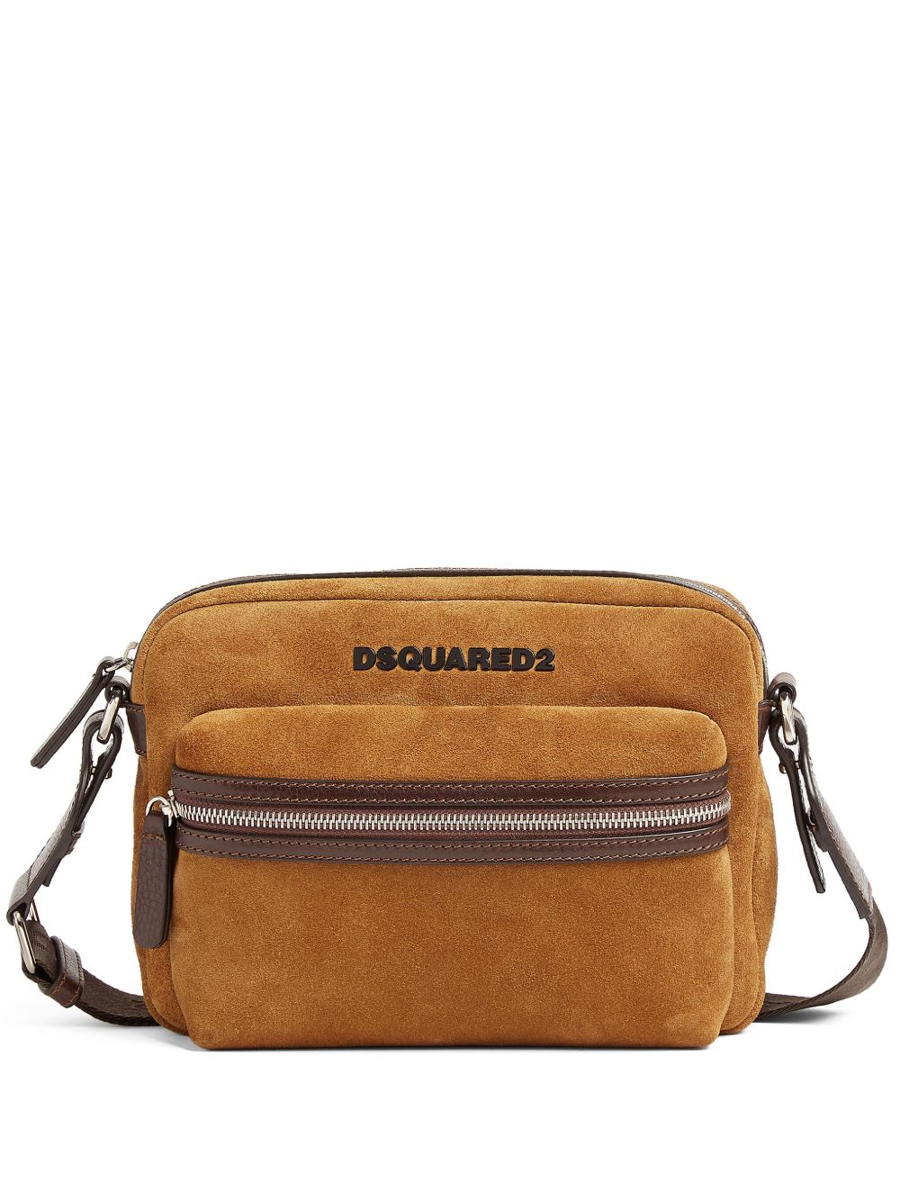 DSQUARED2 logo字母绒面皮邮差包 - 褐色