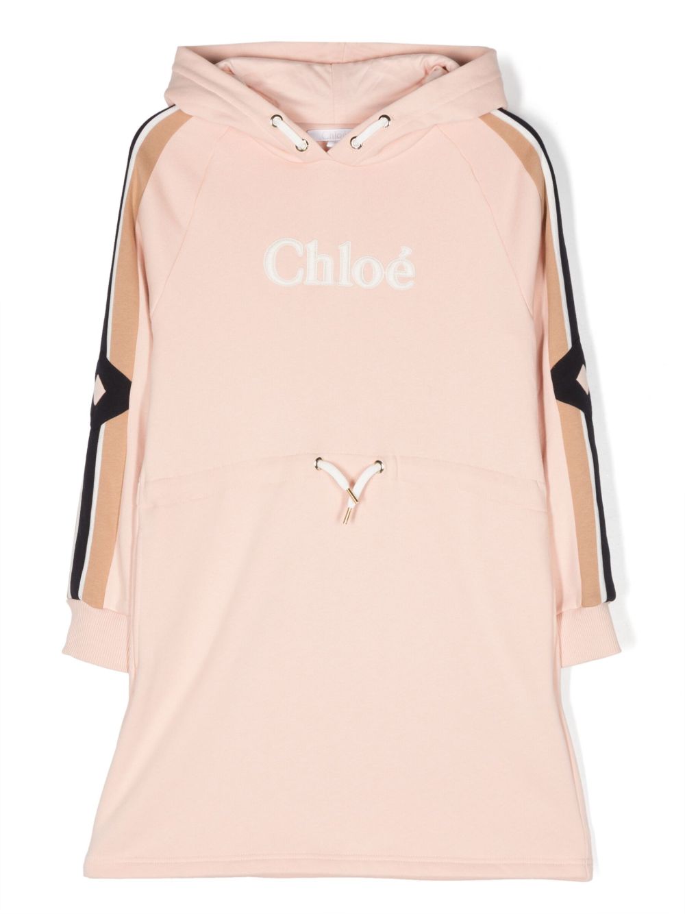 Chloé Kids logo刺绣连帽连衣裙 - 粉色