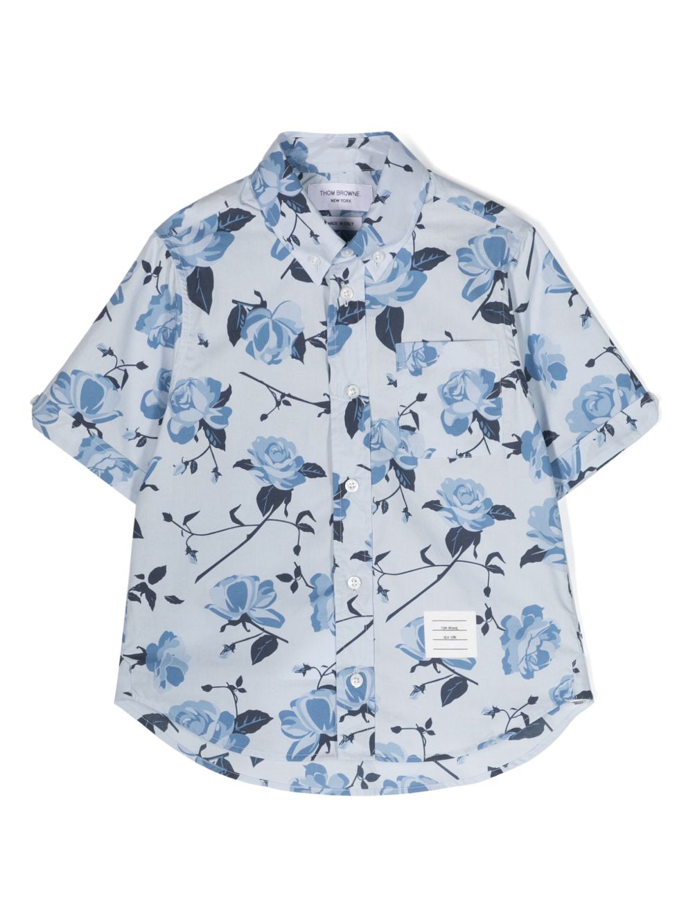 Thom Browne Kids 玫瑰印花衬衫 - 蓝色