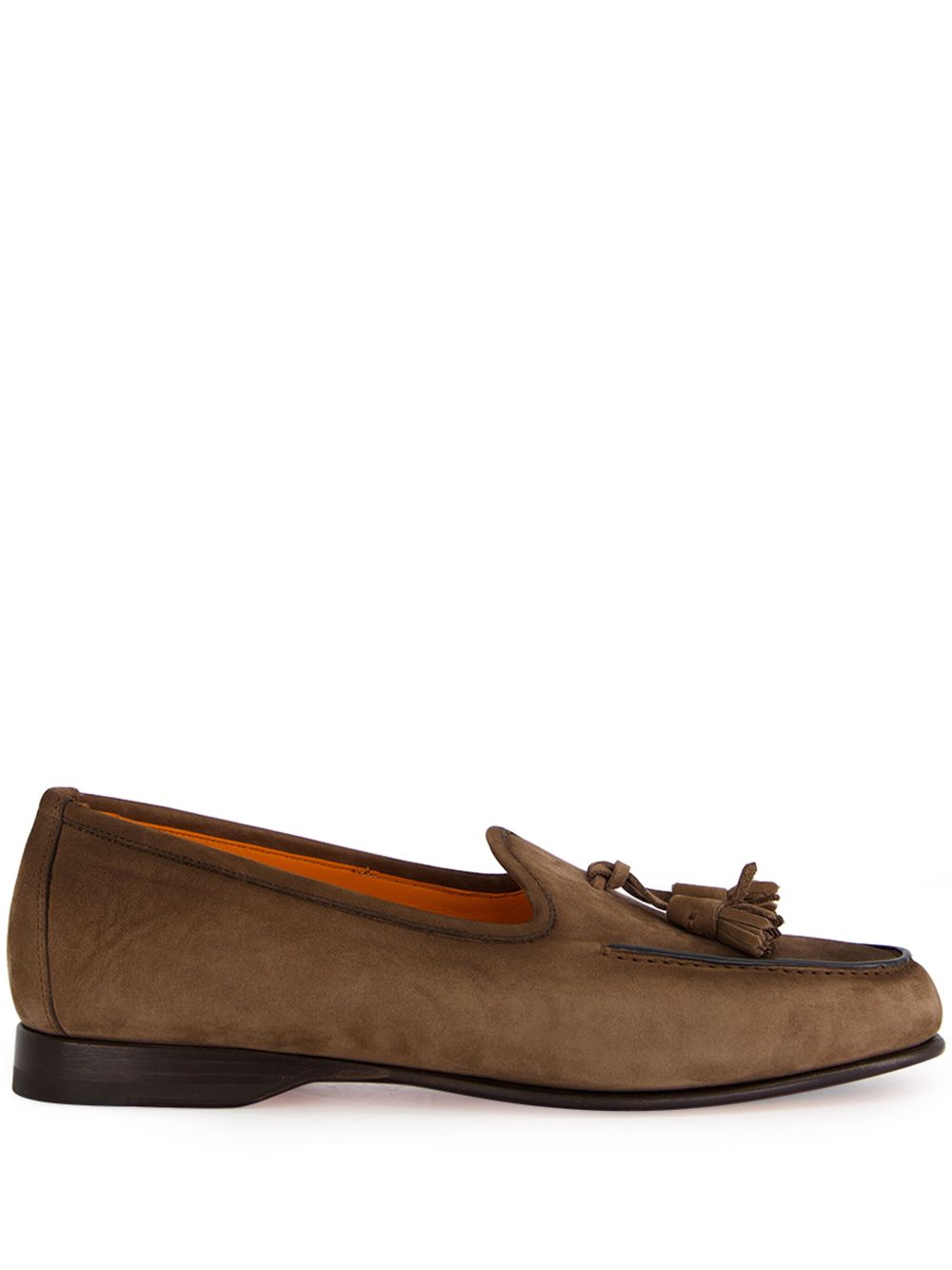 Santoni 流苏细节绒面皮乐福鞋 - 褐色