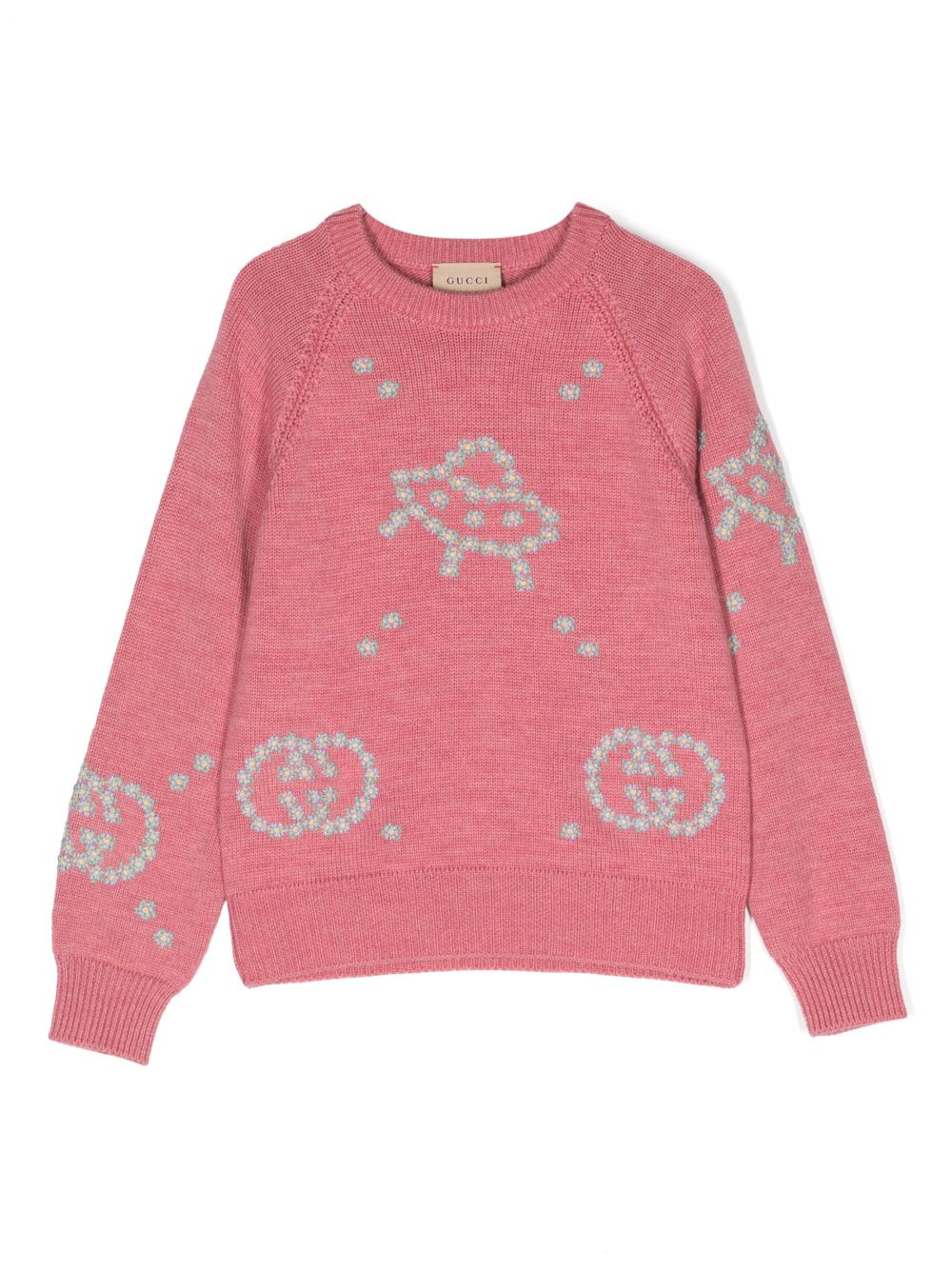 Gucci Kids 嵌花针织羊毛毛衣 - 粉色