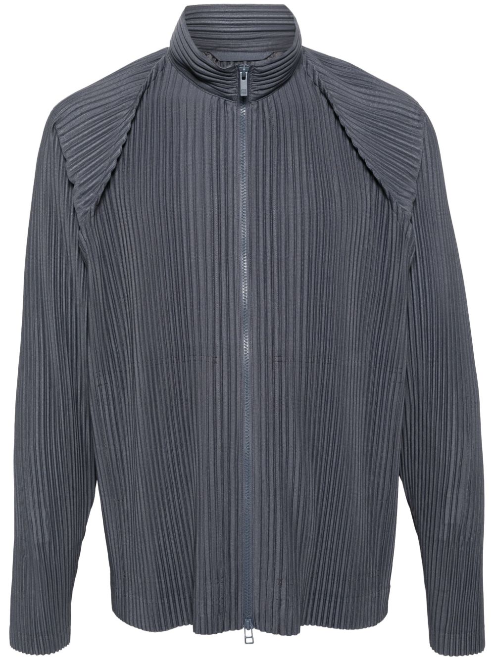 Homme Plissé Issey Miyake 褶饰拉链衬衫式夹克 - 灰色