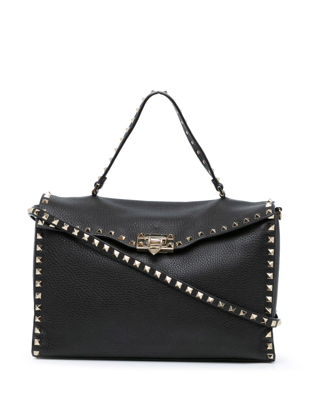Valentino Garavani Pre-Owned Rockstud 顶置手柄斜挎包（2010-2023年典藏款） - 黑色