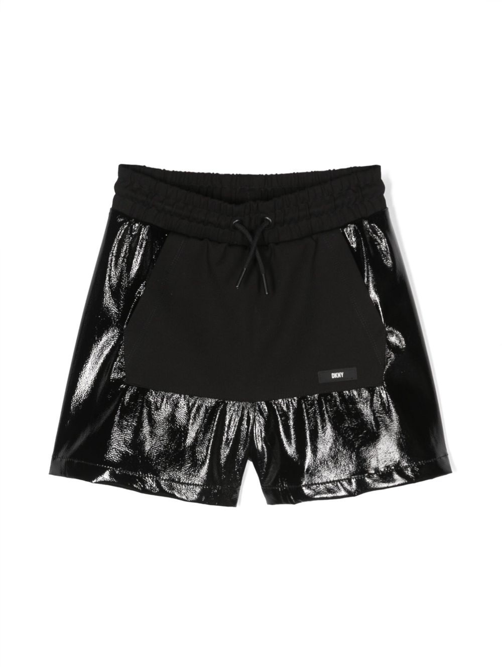 Dkny Kids logo吊牌闪亮泳裤 - 黑色