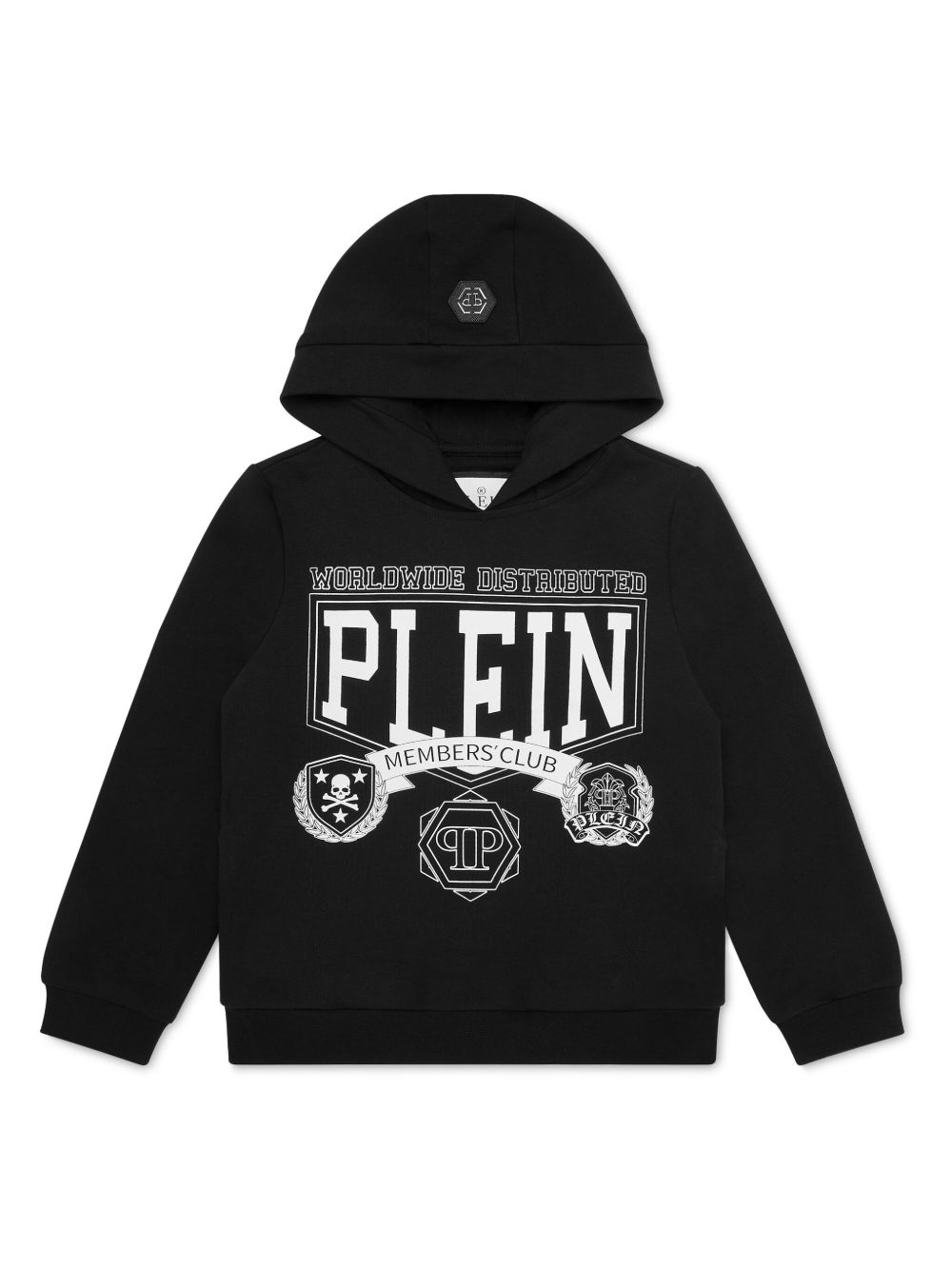 Philipp Plein Junior logo印花长袖连帽衫 - 黑色
