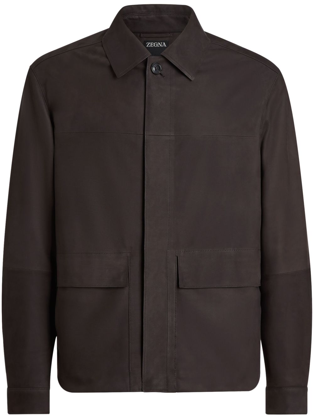 Zegna 绒面皮衬衫式夹克 - 褐色