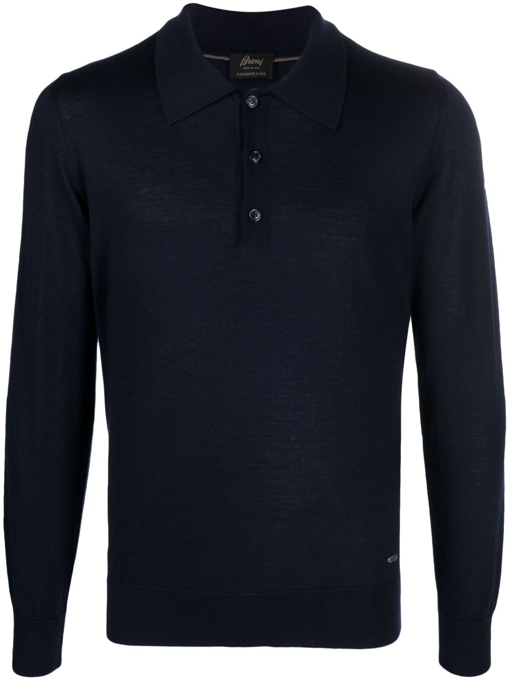 Brioni logo标牌密织polo衫 - 蓝色