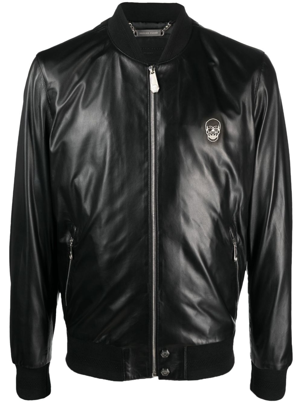 Philipp Plein 骷髅头皮质飞行员夹克 - 黑色