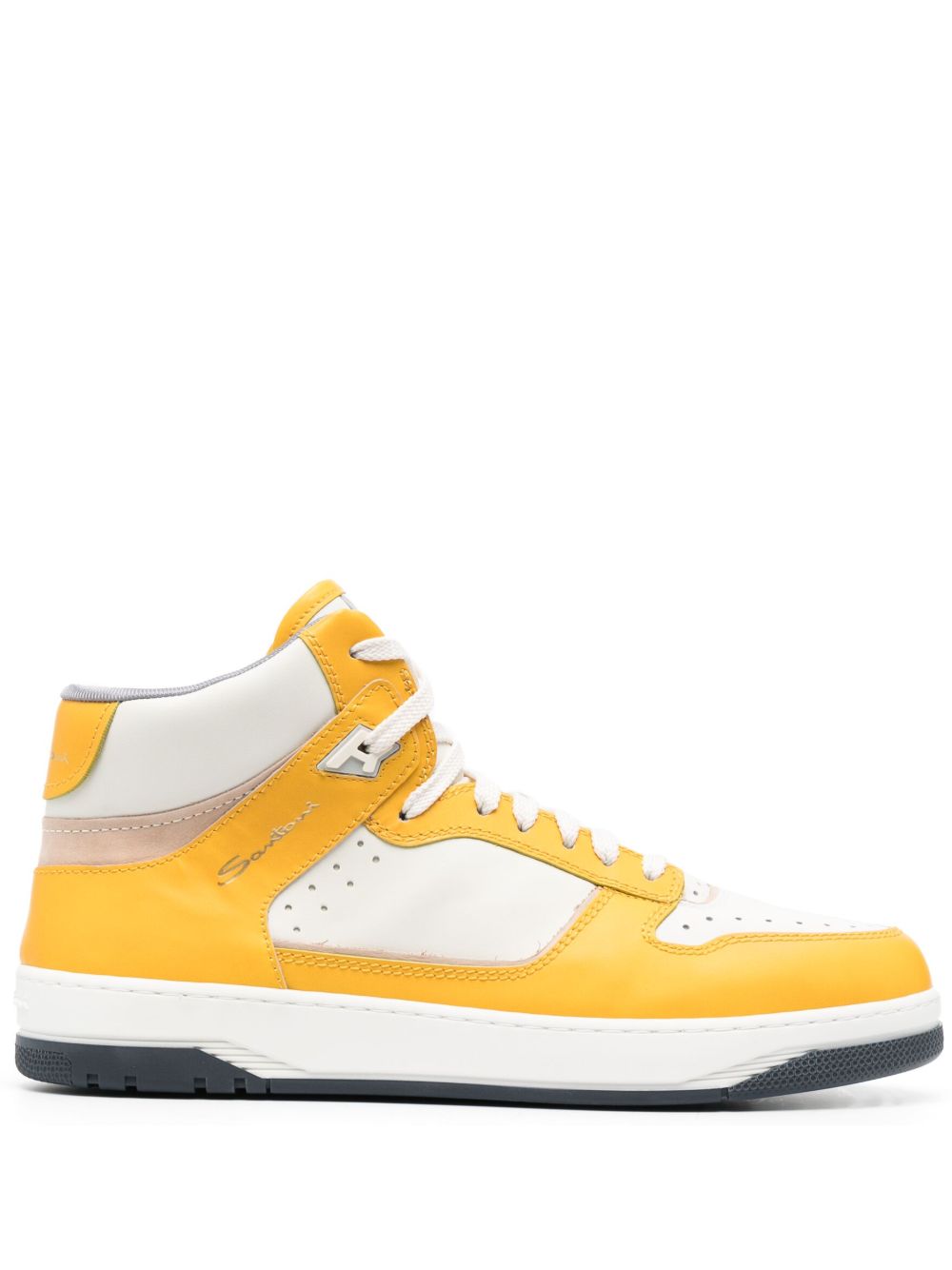 Santoni 拼接高帮皮质运动鞋 - 黄色