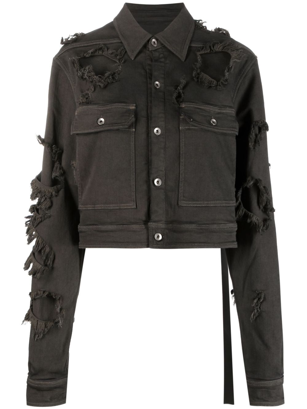 Rick Owens DRKSHDW 仿旧效果短款牛仔夹克 - 灰色