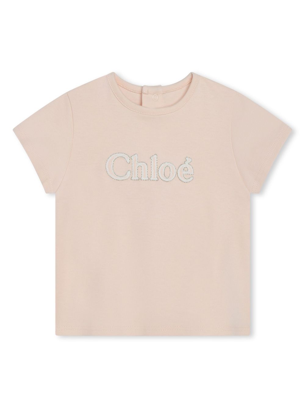 Chloé Kids logo刺绣棉T恤 - 粉色