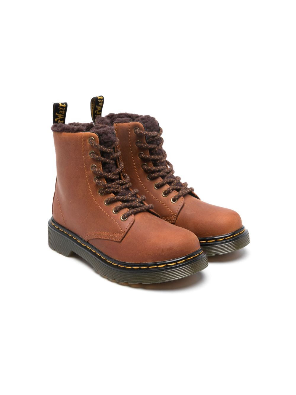 Dr. Martens Kids 1460 Serena 皮质及踝靴 - 褐色