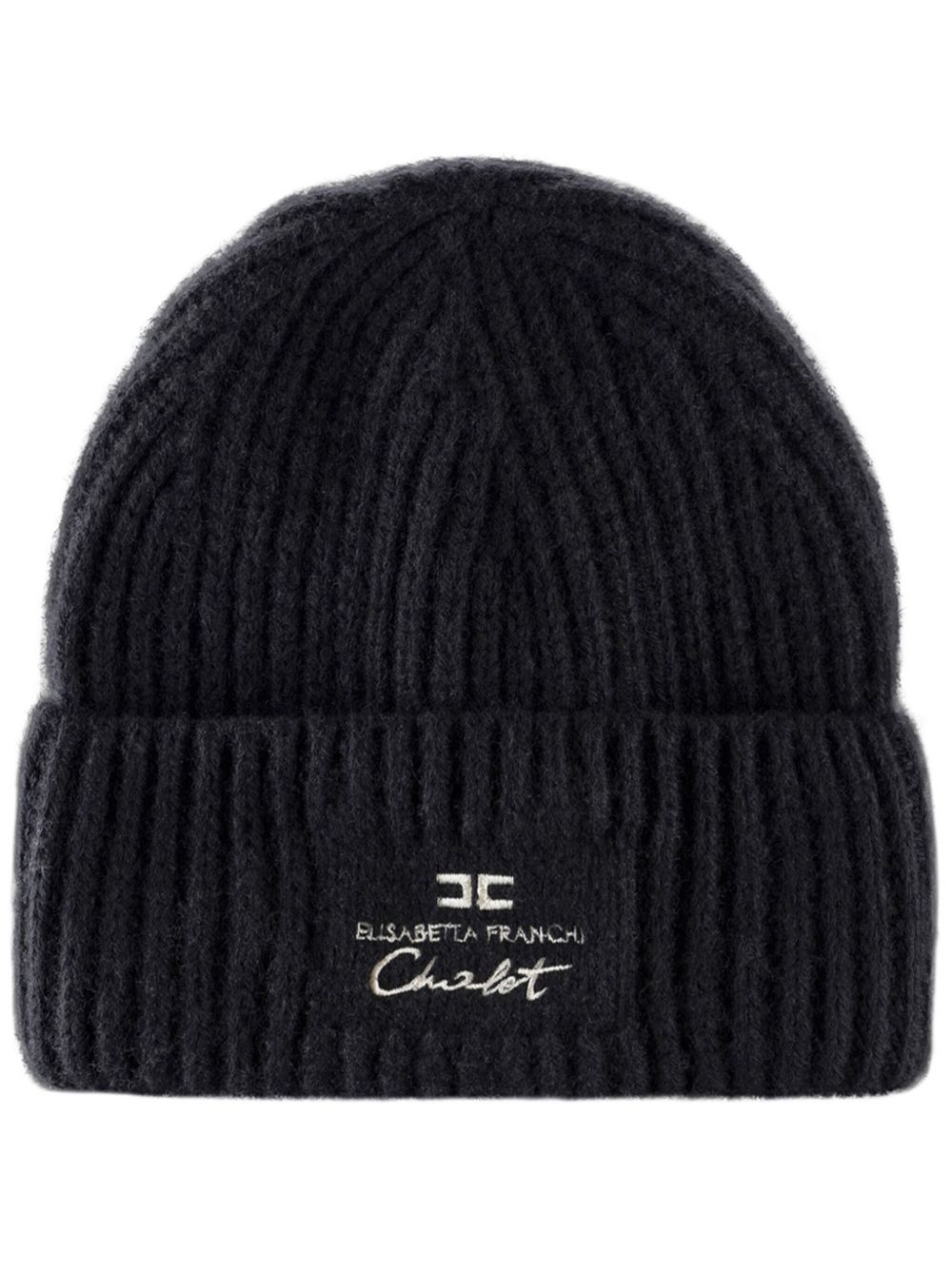 Elisabetta Franchi logo刺绣滑雪套头帽 - 黑色