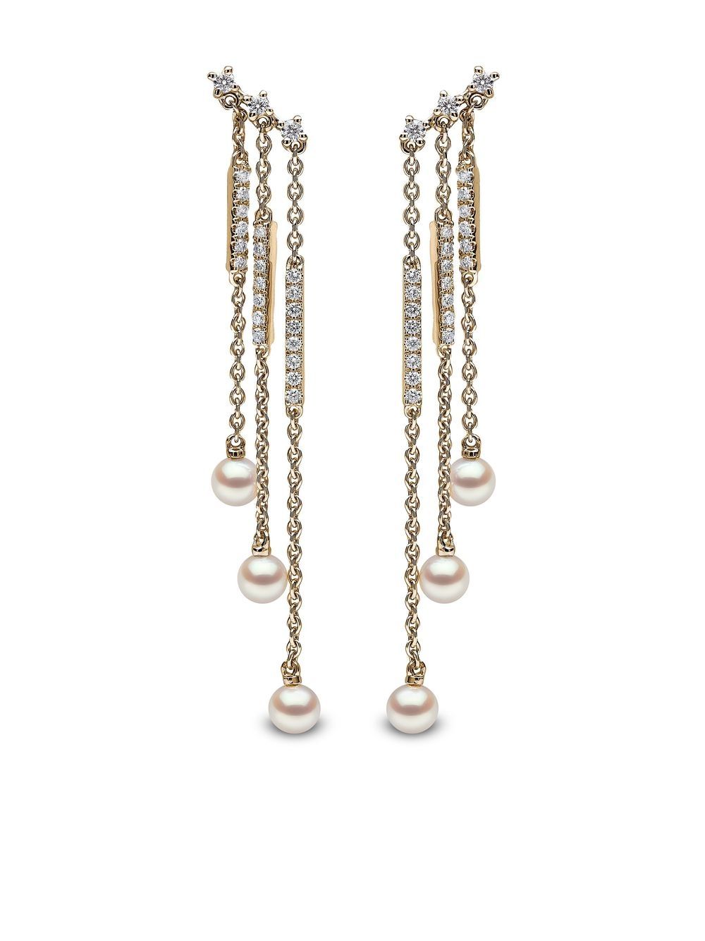 Yoko London Sleek 18K黄金阿古屋珍珠钻石耳环 - 金色