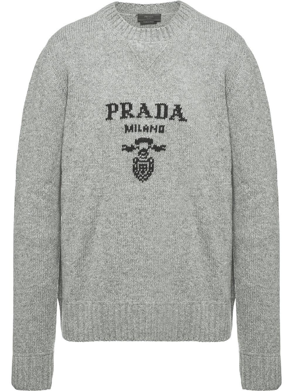 Prada logo嵌花羊毛羊绒混纺毛衣 - 灰色