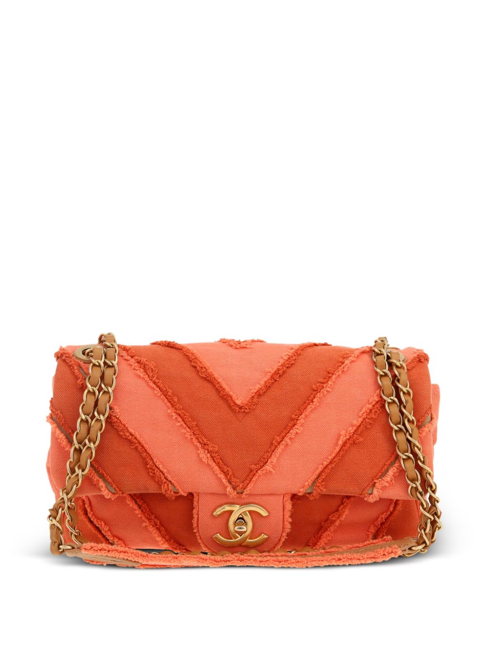 CHANEL Pre-Owned Chevron Patchwork Flap 单肩包（2017年典藏款） - 橘色