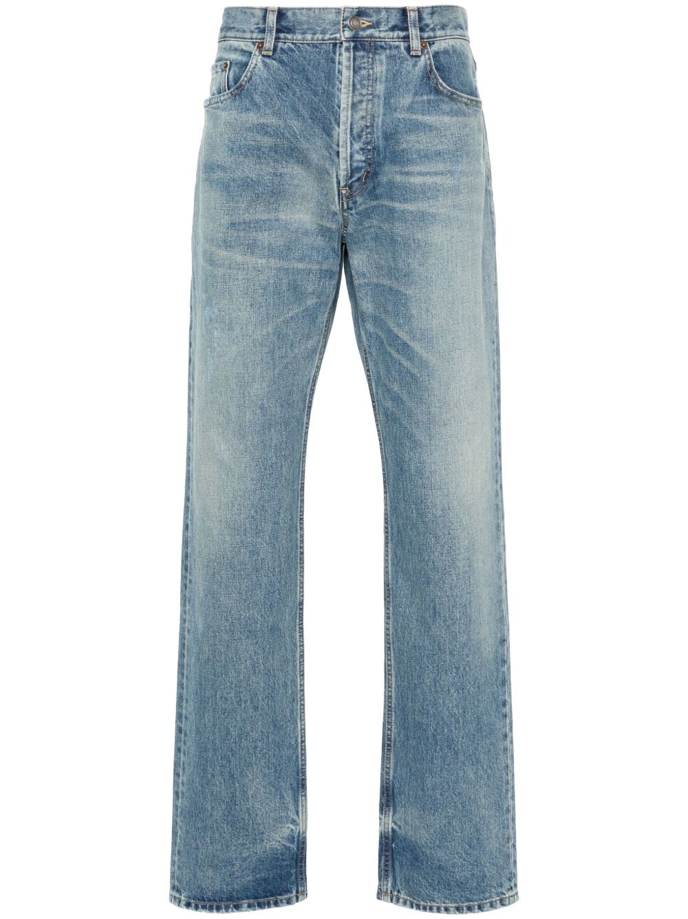 Saint Laurent 石洗效果仿旧直筒牛仔裤 - 蓝色