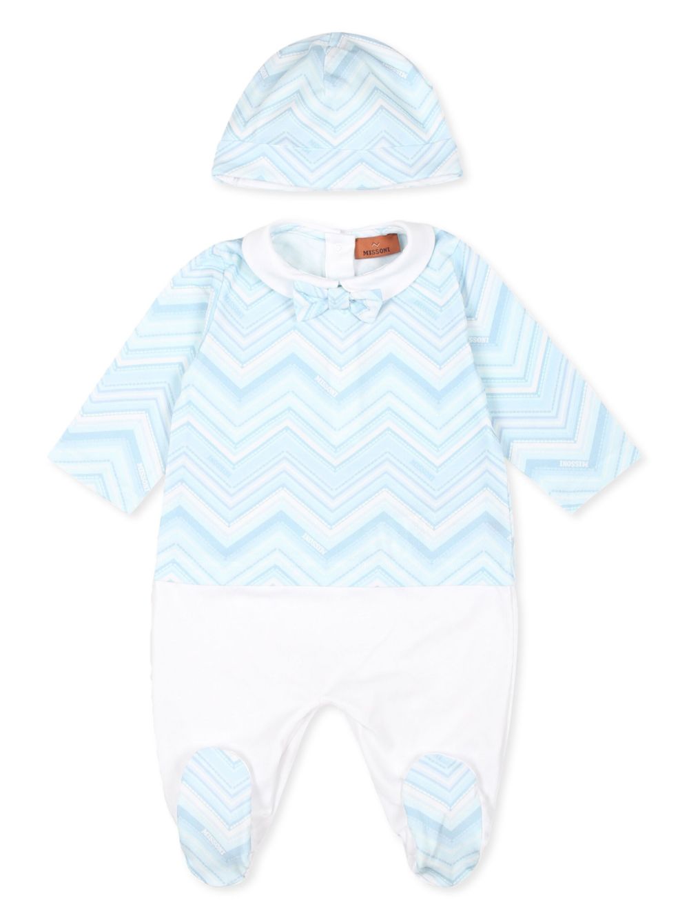 Missoni Kids Z字形图案印花连体衣和套头帽套装 - 蓝色