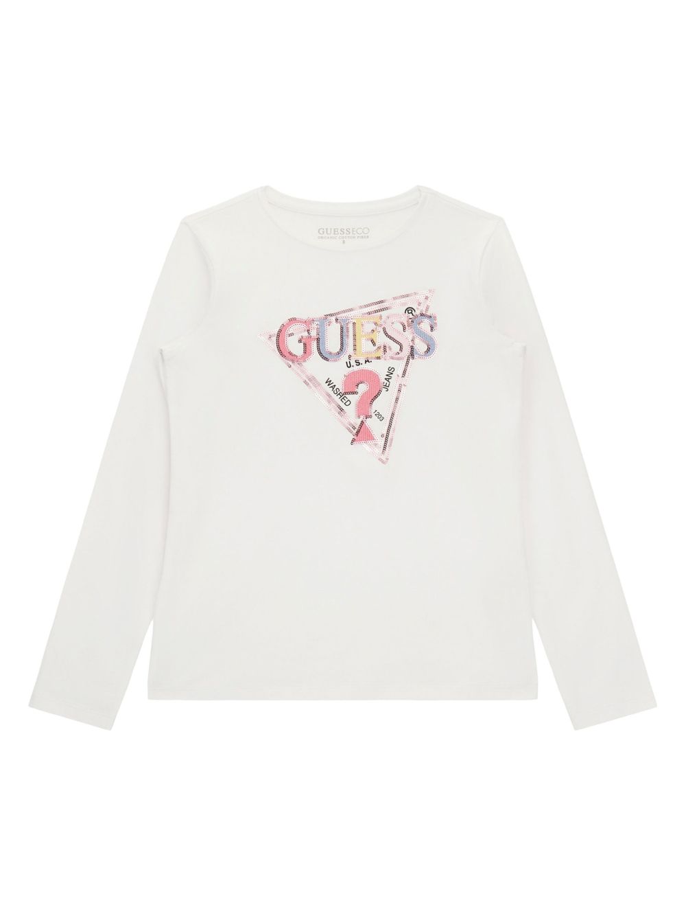 guess kids 三角形logo亮片T恤 - 白色
