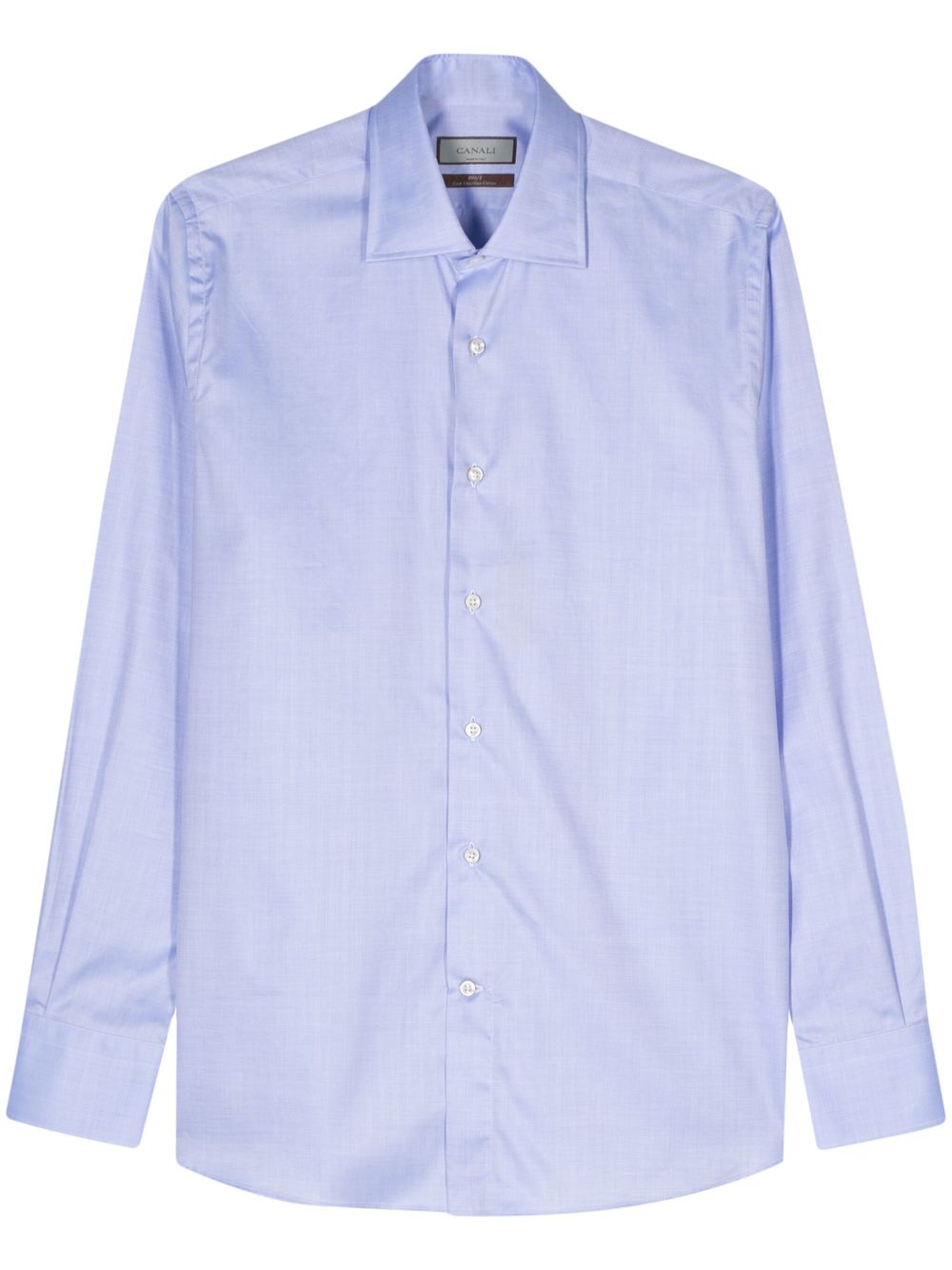Canali 人字斜纹针织棉衬衫 - 蓝色