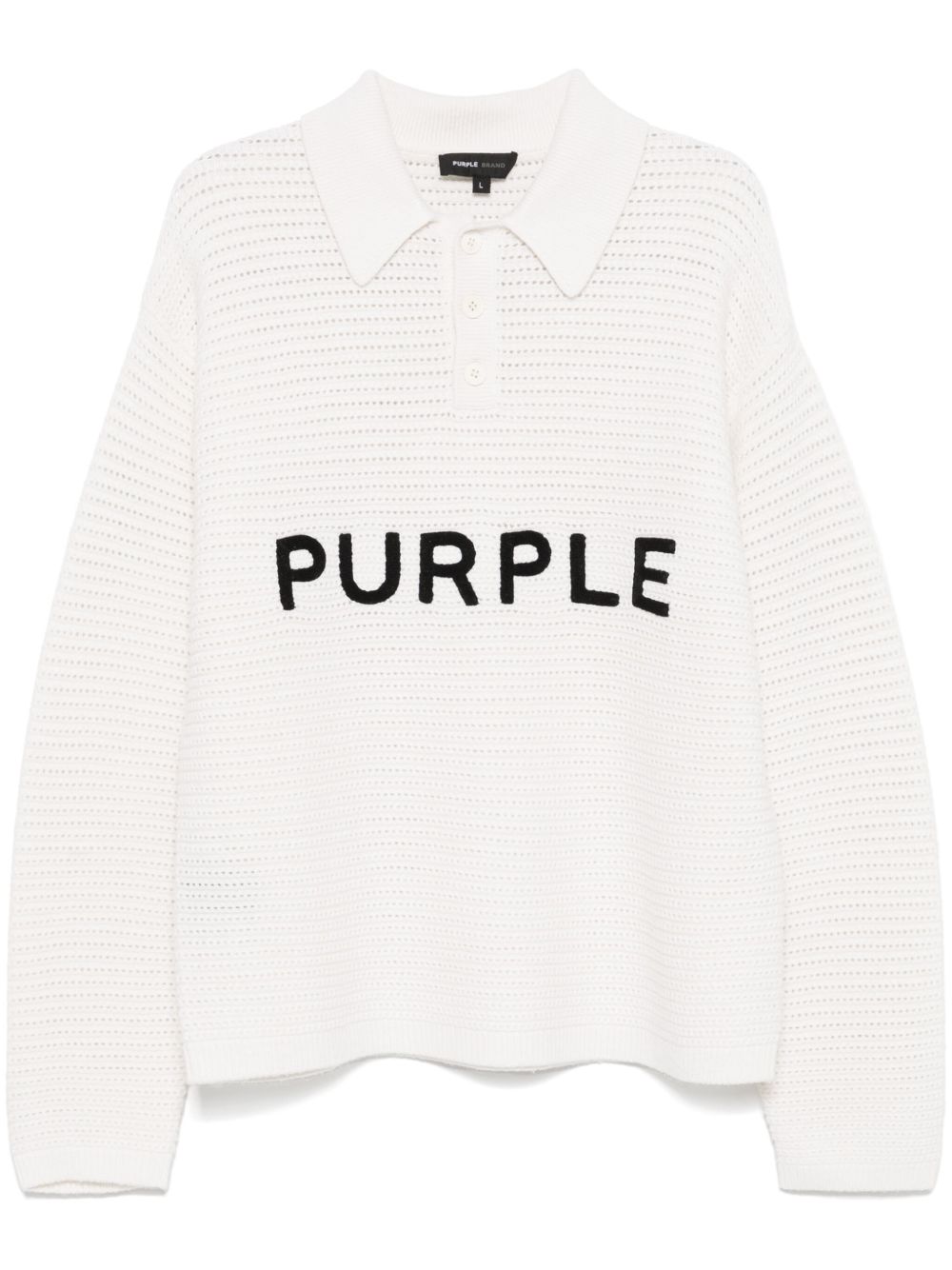 Purple Brand logo刺绣polo领卫衣 - 白色