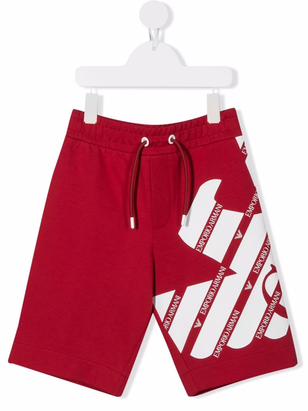 Emporio Armani Kids logo印花抽绳短裤 - 红色