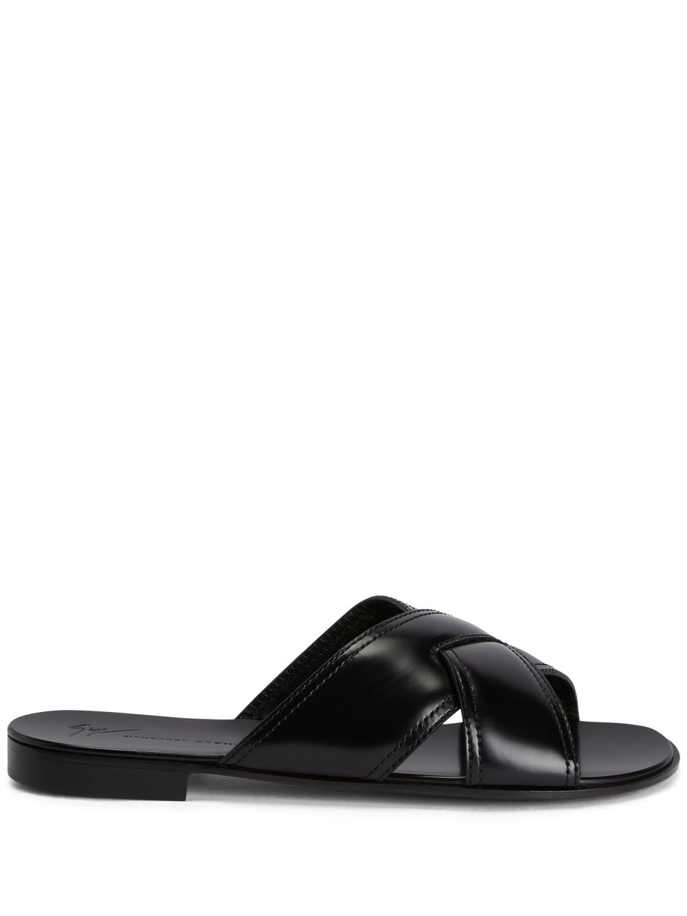 Giuseppe Zanotti Flavio 皮质平底拖鞋 - 黑色