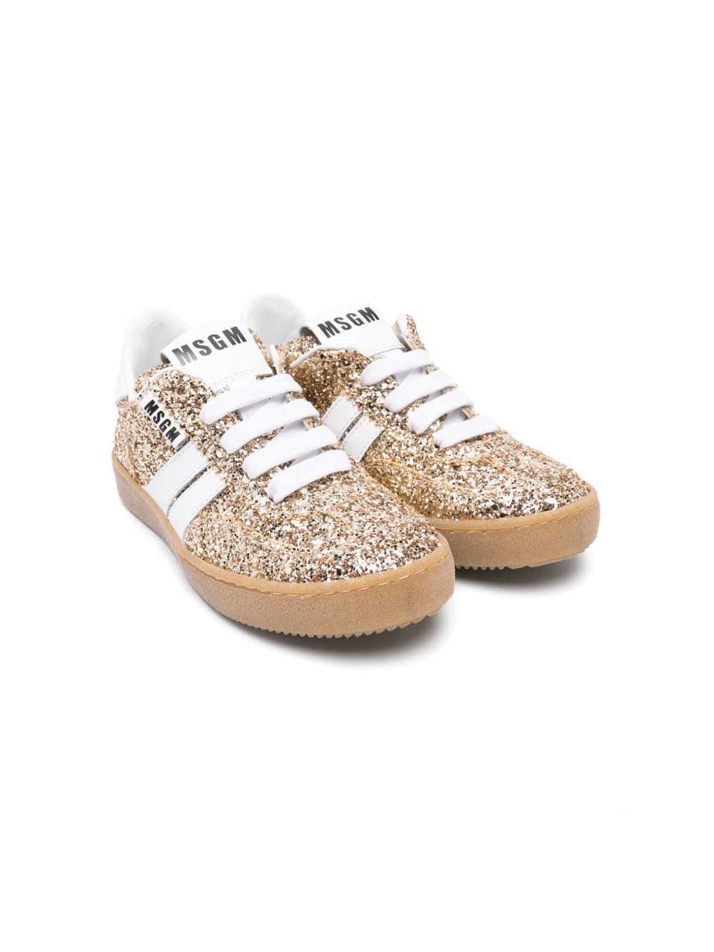 MSGM Kids 亮片金葱系带运动鞋 - 金色