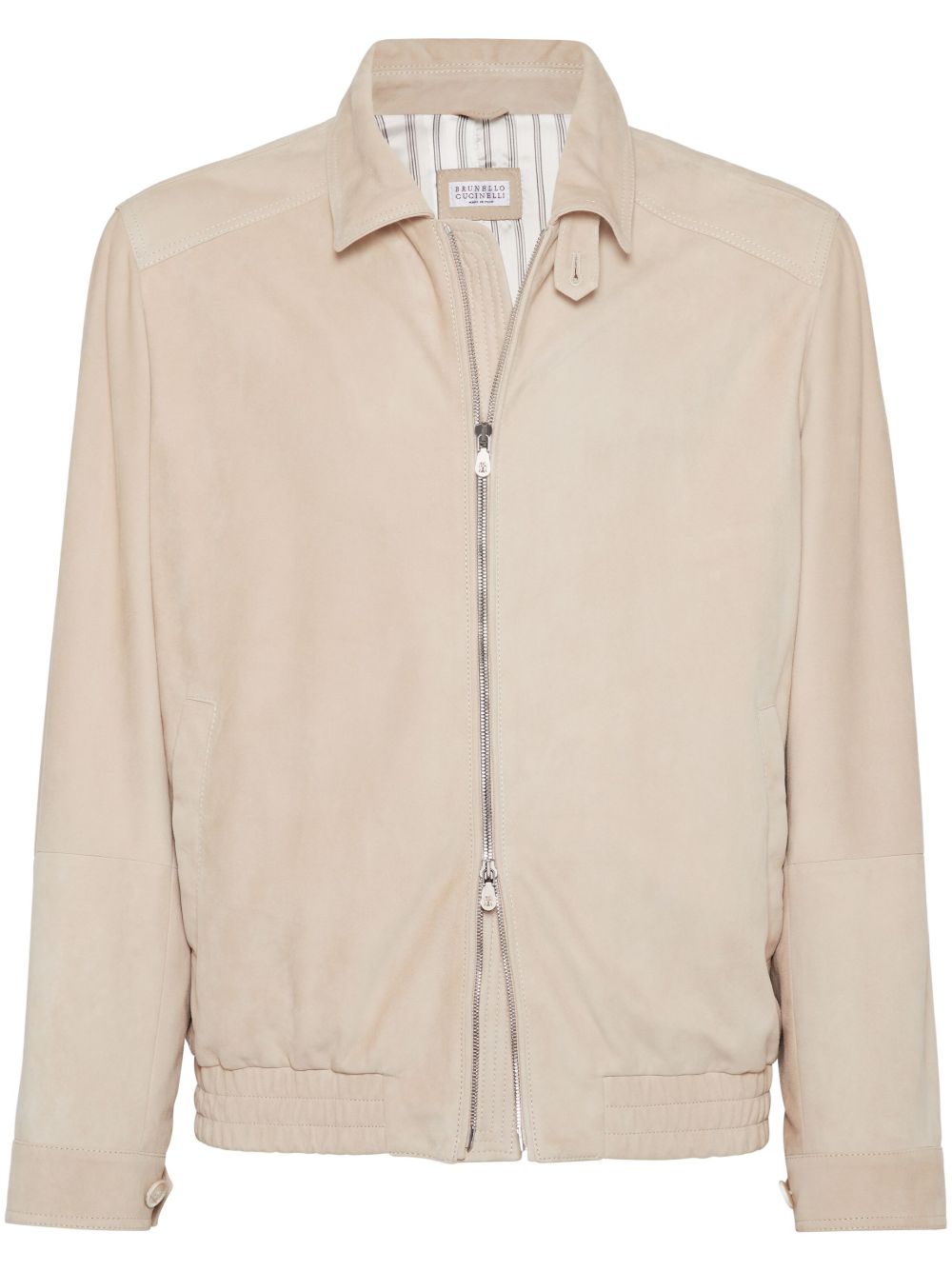 Brunello Cucinelli 宽领皮质飞行员夹克 - 中性色