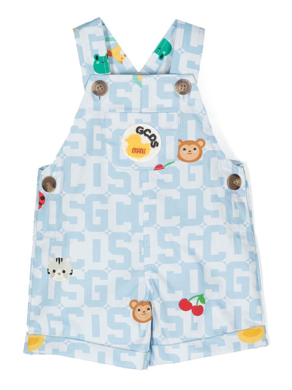 Gcds Kids 经典logo图案牛仔背带裤 - 蓝色