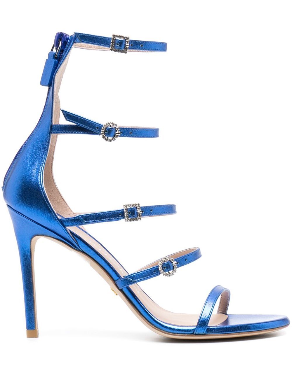 Stuart Weitzman 晶饰扣环金属感凉鞋 - 蓝色