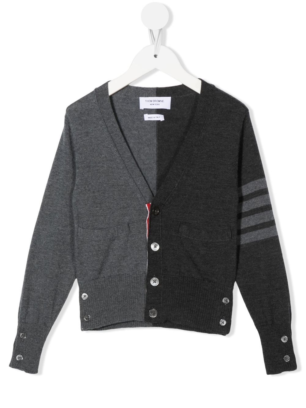Thom Browne Kids V领双色开衫 - 灰色