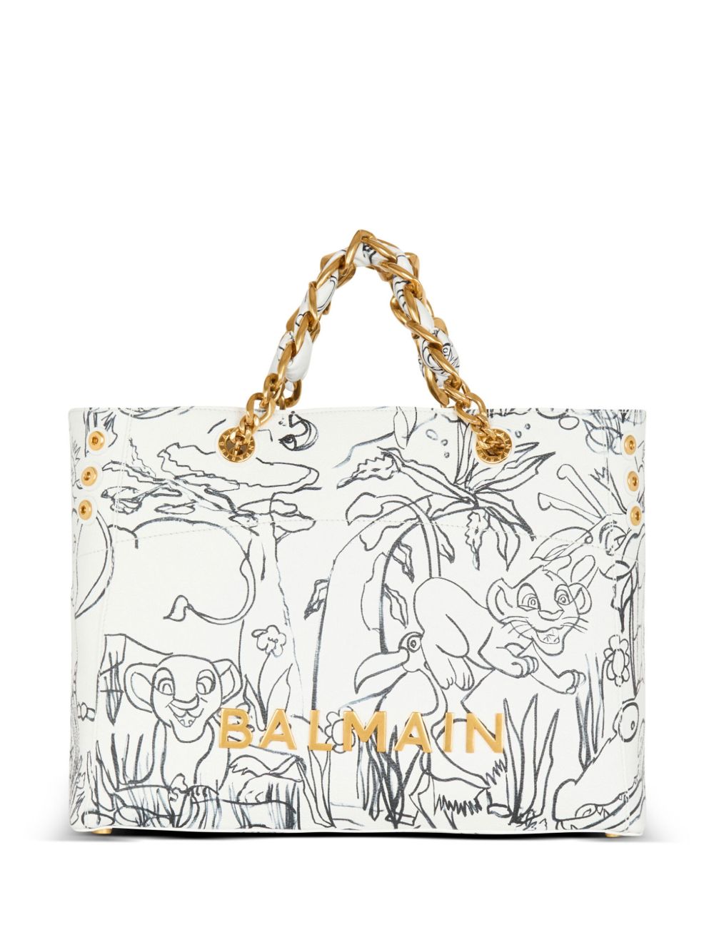 Balmain x Disney 1945 图案印花手提包 - 白色