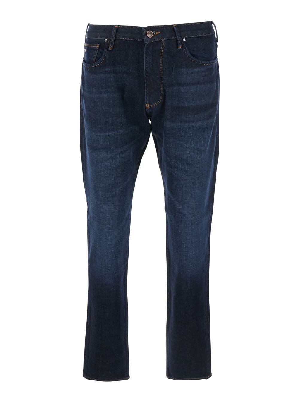 Emporio Armani Blue Five Pocket Jeans With Logo Patch On The Back In Denim Man