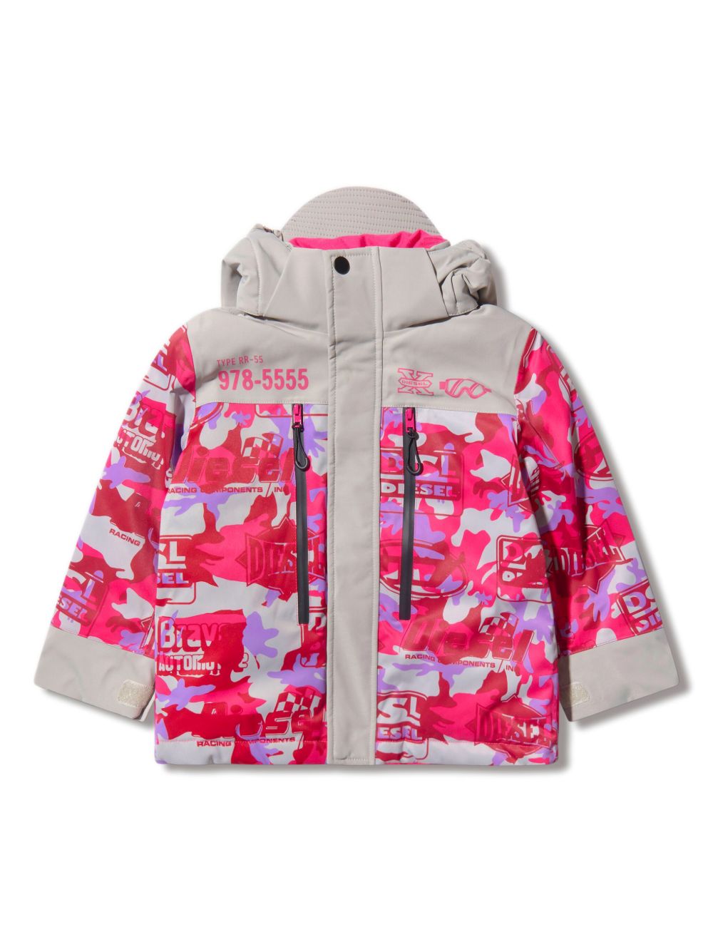 Diesel Kids logo印花填充夹克 - 灰色
