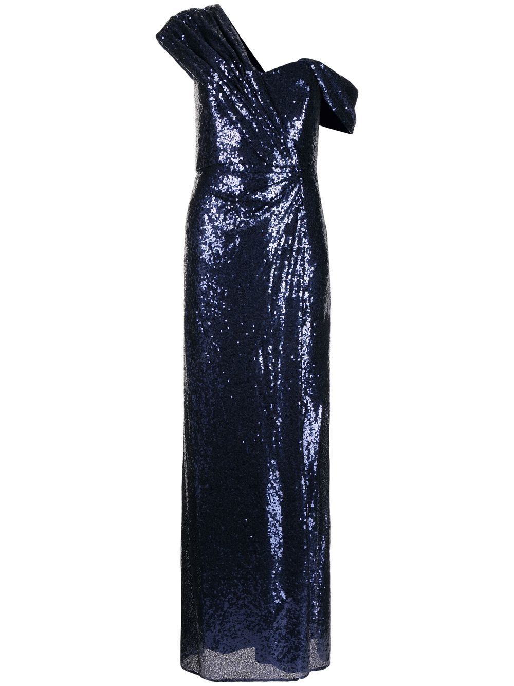 Badgley Mischka 亮面露肩中长连衣裙 - 蓝色