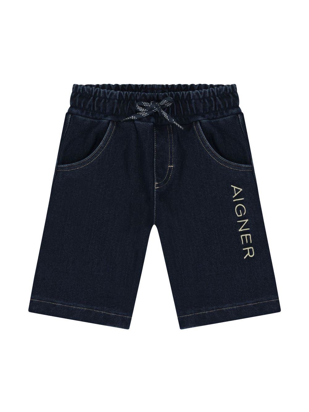 Aigner Kids logo刺绣牛仔短裤 - 蓝色