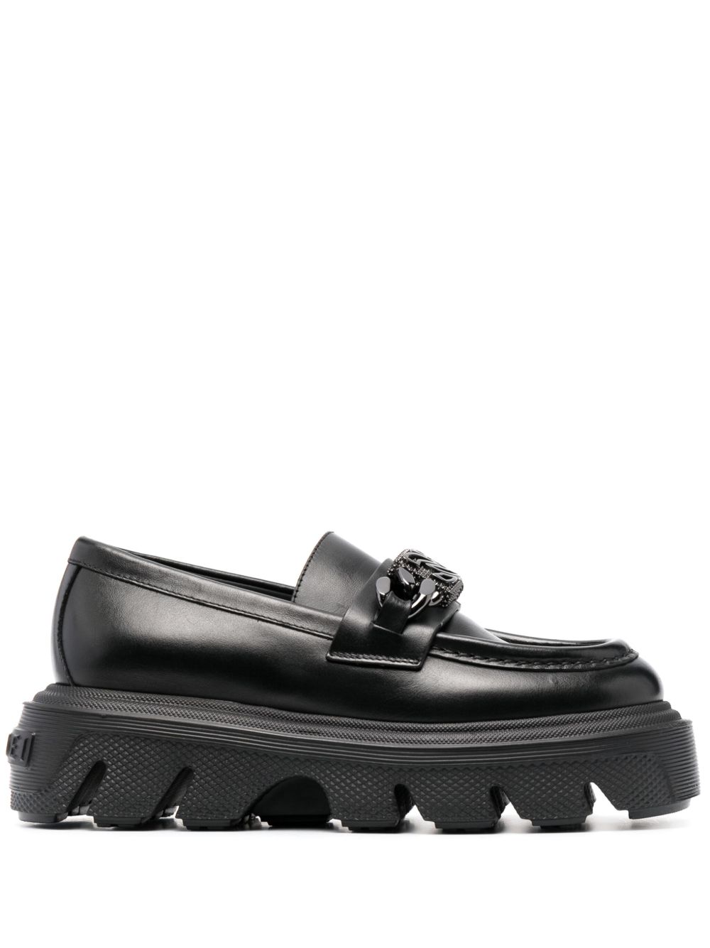 Casadei logo标牌皮质乐福鞋 - 黑色