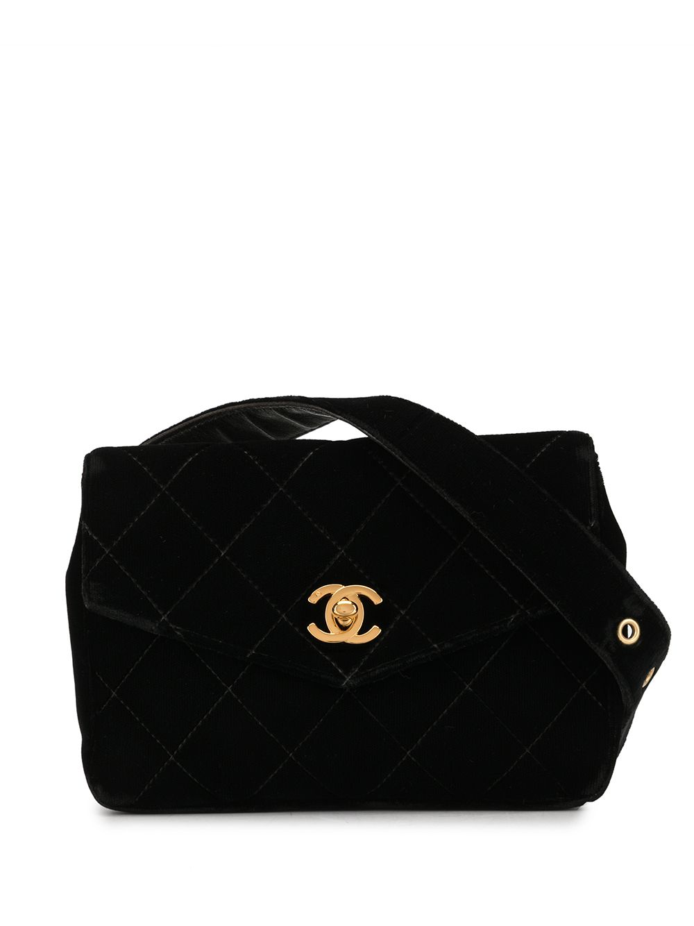 CHANEL Pre-Owned 丝绒菱纹绗缝腰包（1995年典藏款） - 黑色