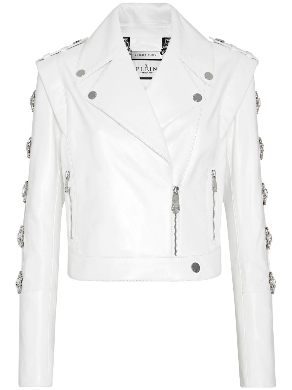 Philipp Plein 晶饰缀饰机车夹克 - 白色