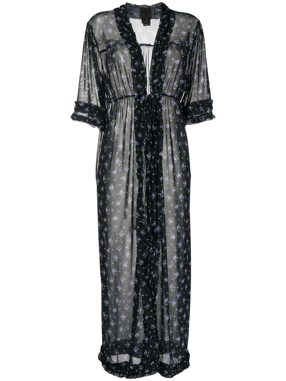 Anna Sui 花卉印花半透明开衫 - 黑色